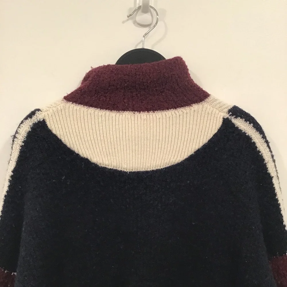 ba&sh Colorblock Lady Cadigan Benji Sweater Womens 1 Navy Burgundy US Small wool